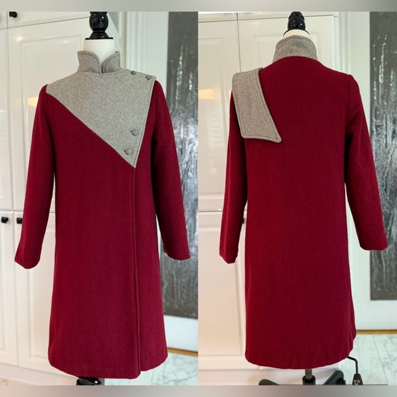 VTG 🇨🇦 Made in Canada 70s Mod Wool Coat Colour Block Contrast Scarf - S - Picture 2 of 15